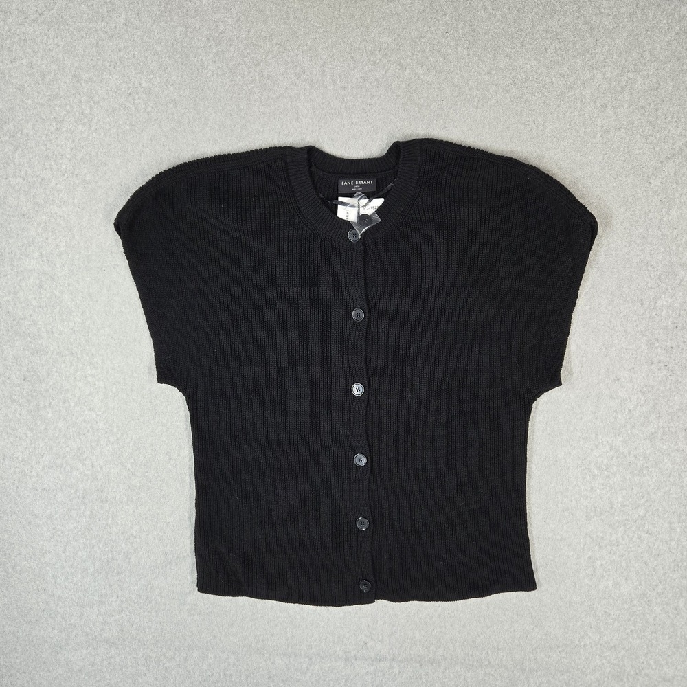 Lane Bryant Women Sweater 14/16 Black Cardigan Button Sleeveless NWT